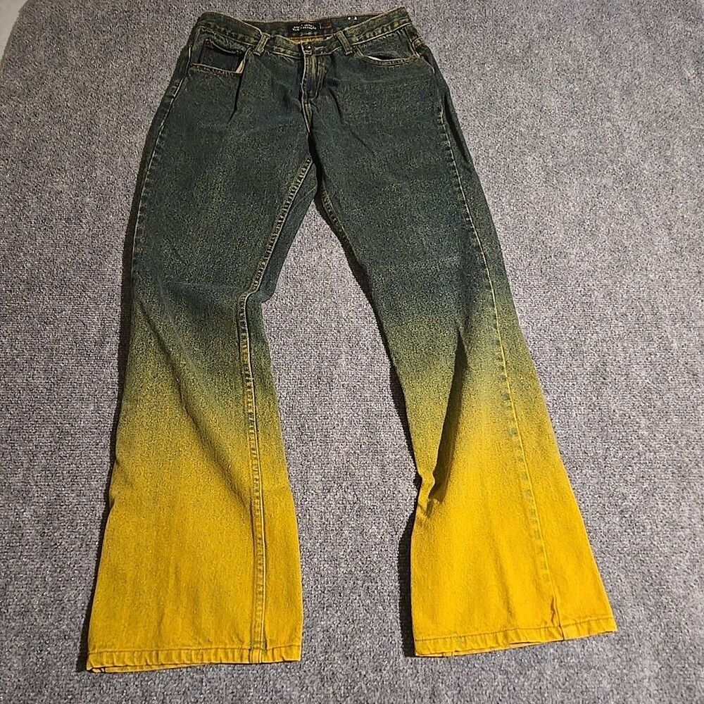 Crest Jeans Womens 9/10 Blue Yellow Denim Flair The Collection Stretch Pockets